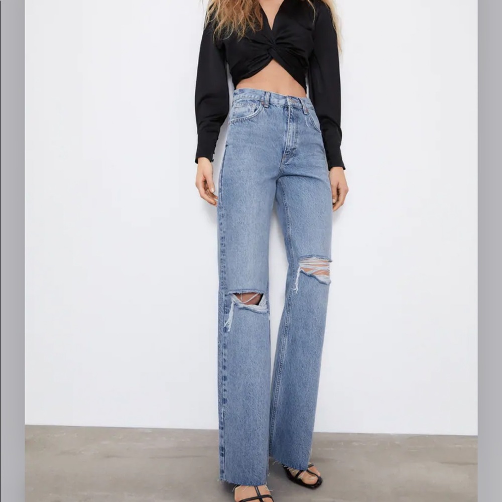 ZARA HI RISE WIDE LEG FULL LENGTH JEANS